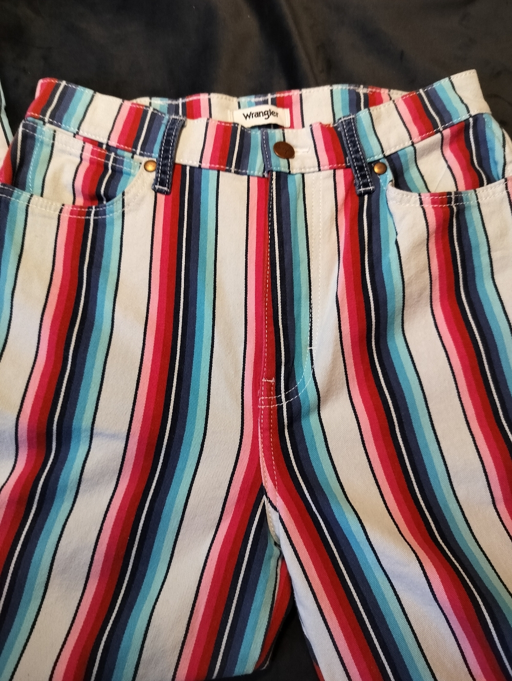 NEW Wrangler Striped High Rise Flats Jeans Bright & Contrast Pockets - 28 X 32 - Picture 3 of 8